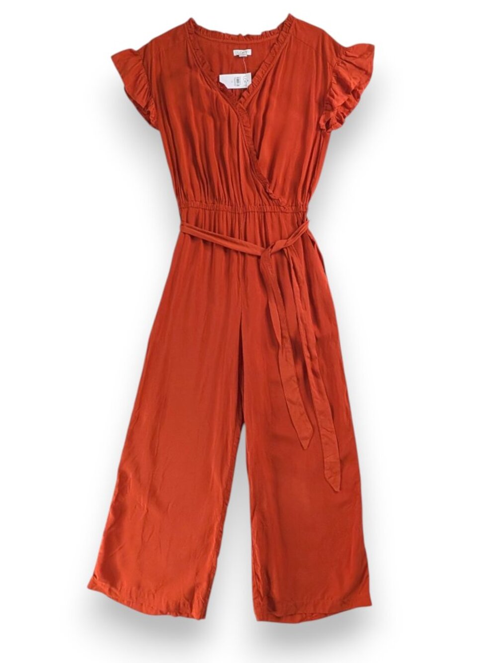Loft French Clay Flutter Ruffle Short Sleeve Wide Leg Tie Waist Jumpsuit NEW
